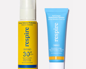 Respire Soins Naturels et Mimétiques Routine Skincare Protection Quotidienne Crème Solaire SPF30 Hydratation Gel Crème Respire